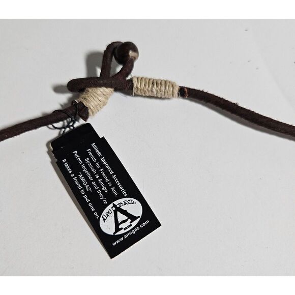 UnderGear SA873 Brown Leather Rope One Size Bone Peace Pendant India Import NEW - Picture 5 of 7